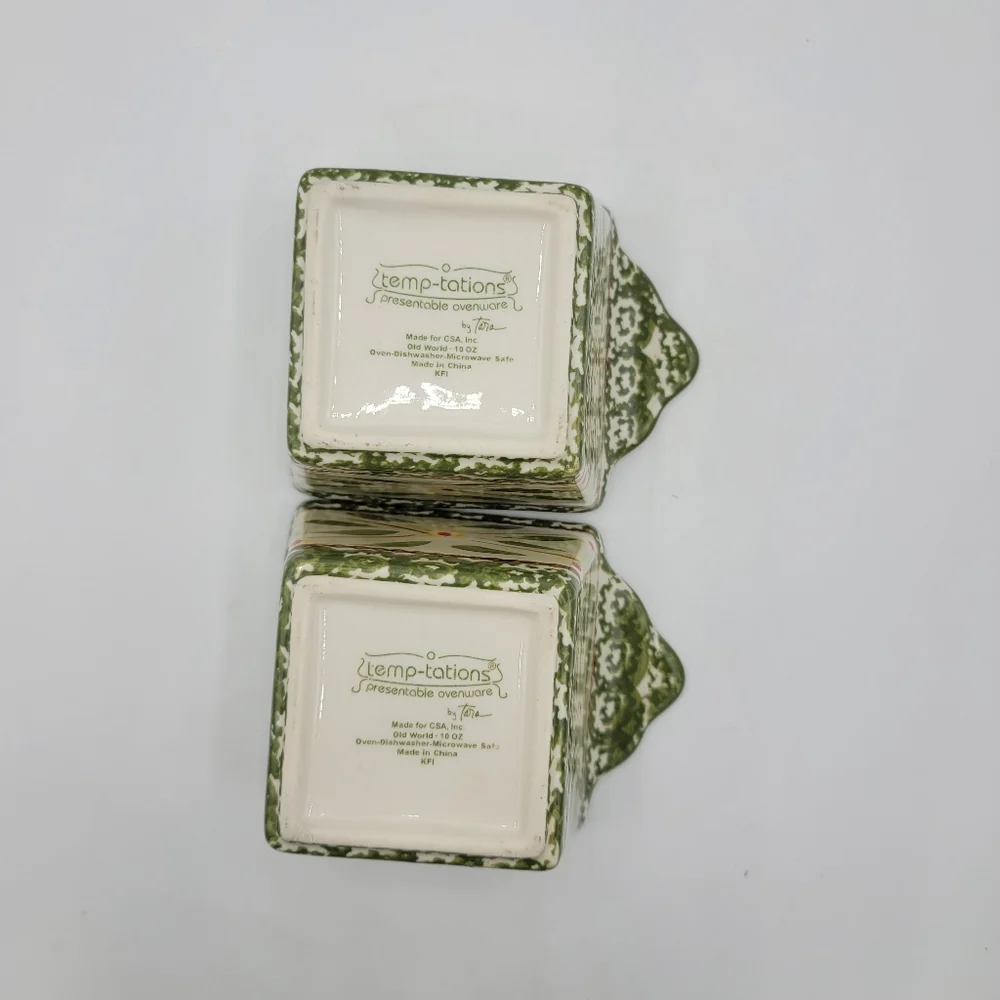 Temp-tations by Tara Old World Green 10oz Ramekins Set of 2 Handpainted Bakeware